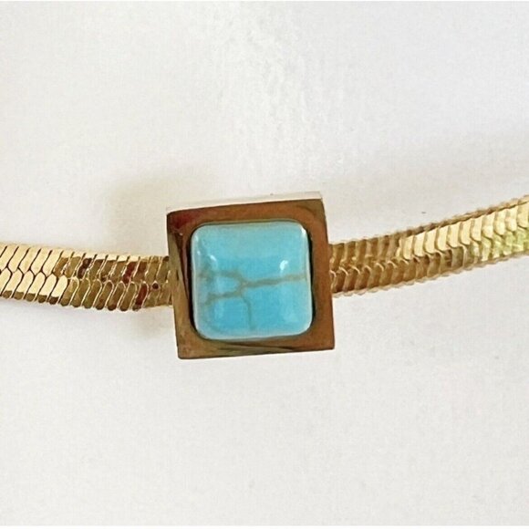 18K Gold Plated turquoise Herringbone necklace Snake Womens Jewelry - Picture 5 of 10
